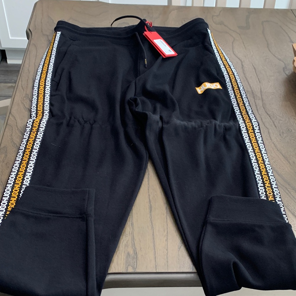 Hugo Boss Black Mens Size XL Joggers with Gold and White Stripes New With Tags